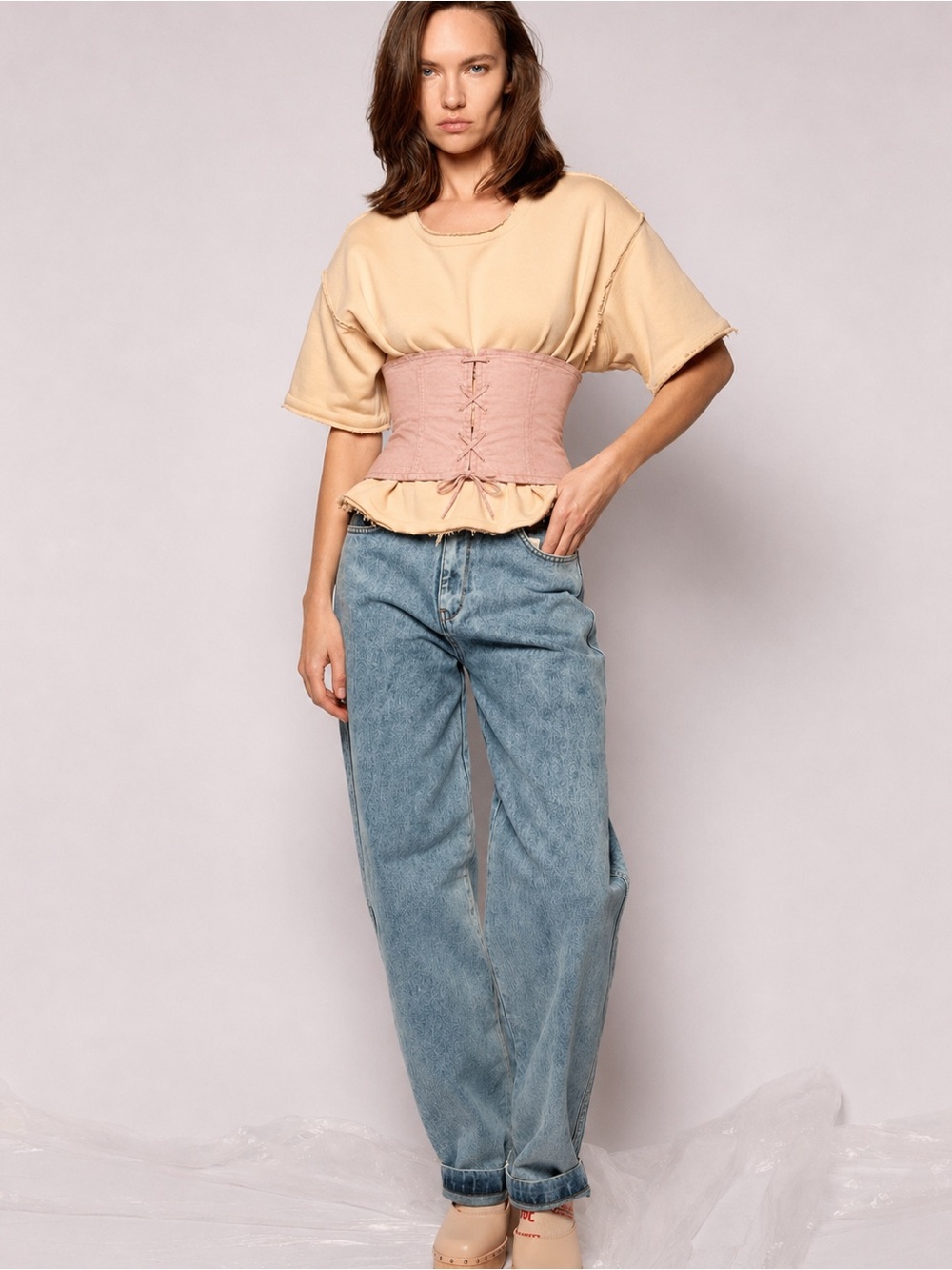 Wilfred Audra Corset Belt Pink Lace-Up Waist Cincher Aritzia Size XXS Cotton - Picture 11 of 11